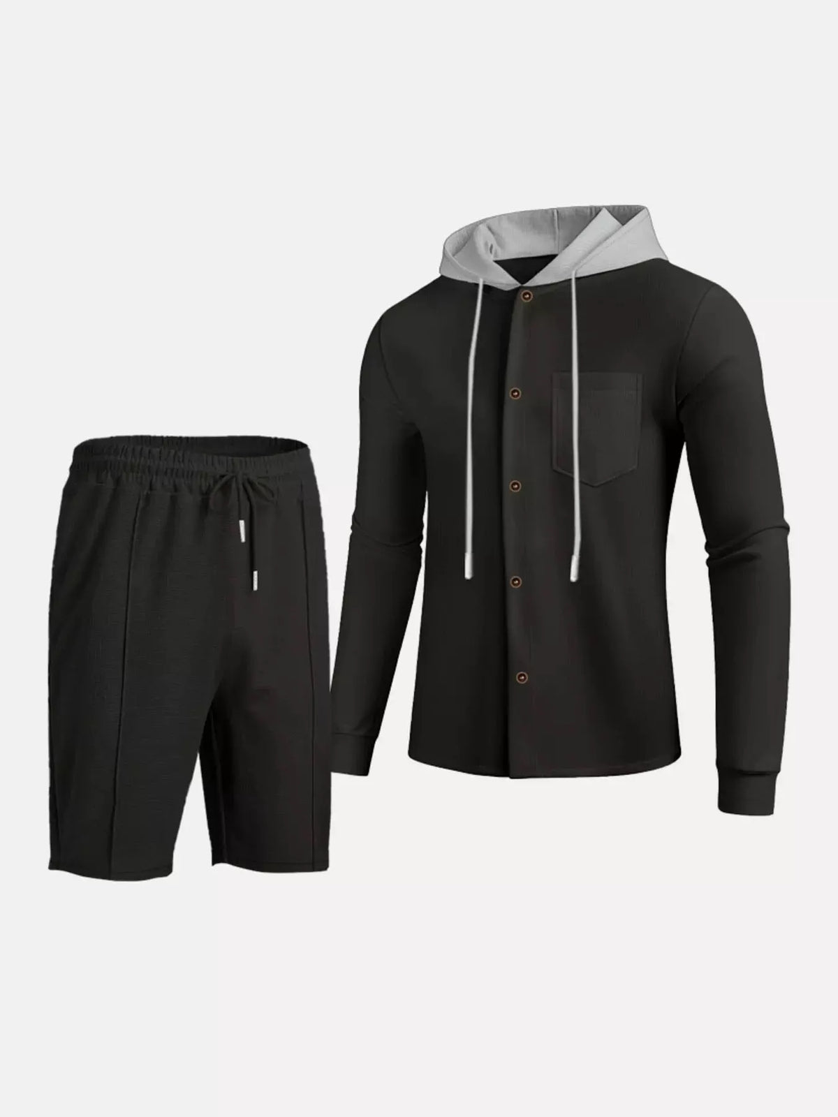 Men's Full Size Casual Hooded Button-Up Top and Shorts Set Plus Size by Trendsi