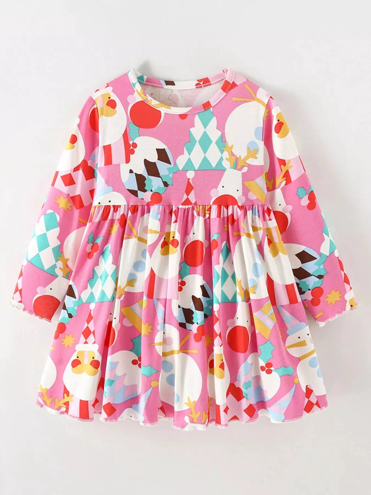 Children's Christmas Print Long-Sleeve A-Line Dress by Trendsi