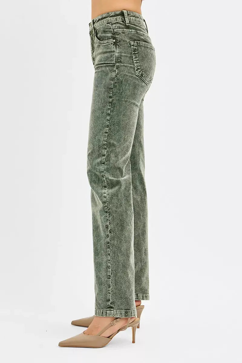 RISEN Tummy Control Mid Rise Straight Leg Corduroy Pants by RISEN