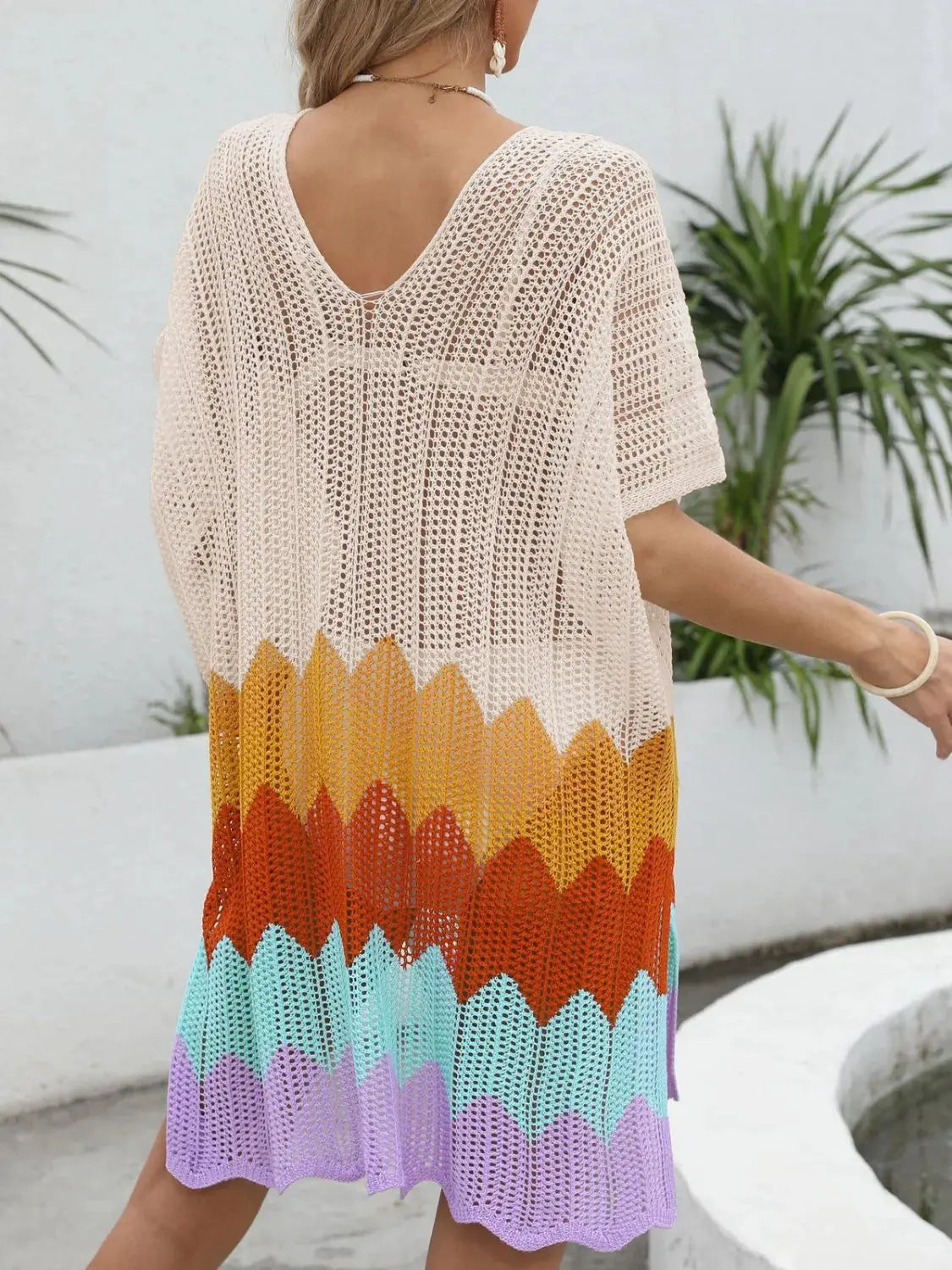 Openwork V-Neck Half Sleeve Cover-Up by Partner Labels