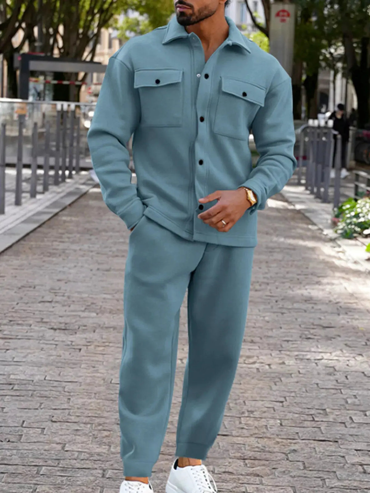 Men's Full Size Long-Sleeve Shirt and Joggers Set Plus Size by Partner Label