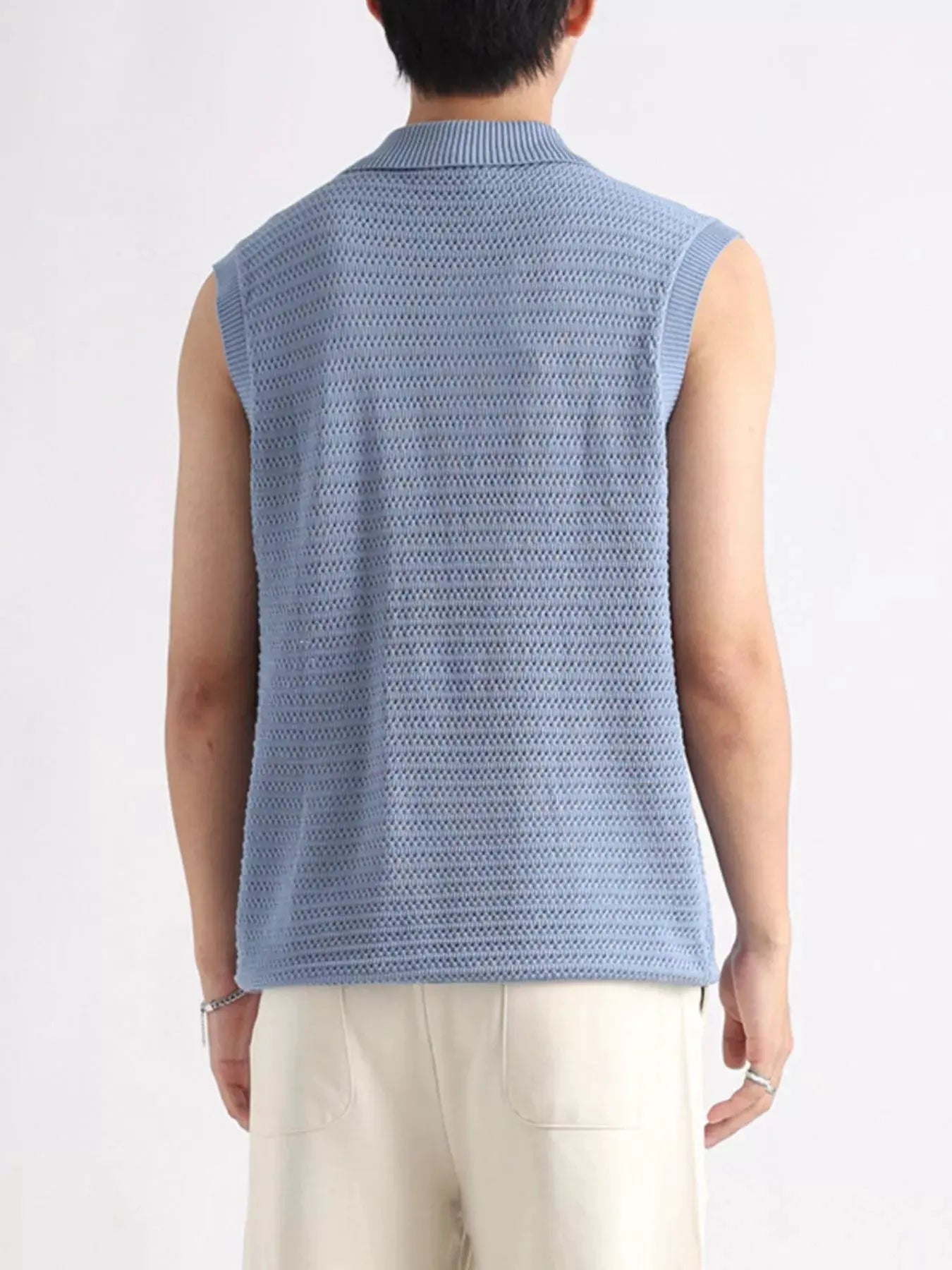 Men's Plus Size Breathable Knit Polo Collar Tank by Trendsi