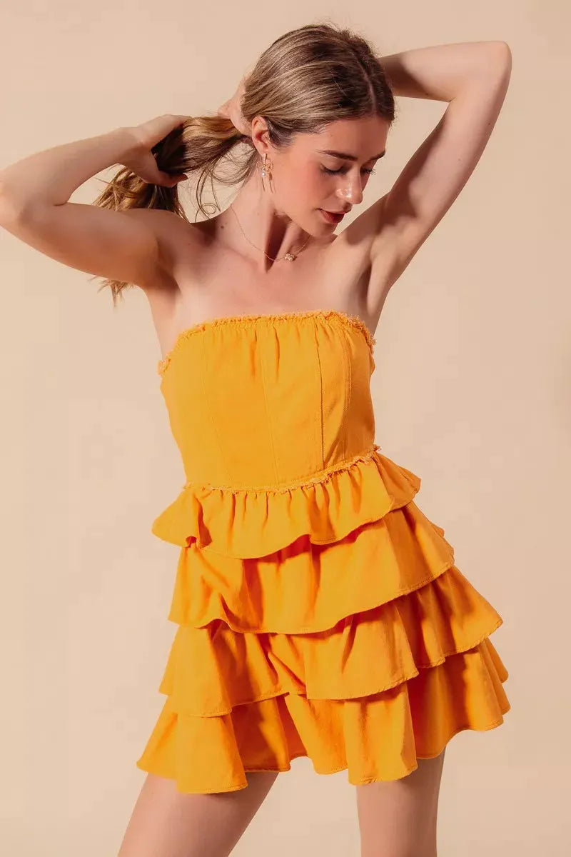 SO ME Strapless Ruffle Layered Game Day Cheer Up Dress by SO ME
