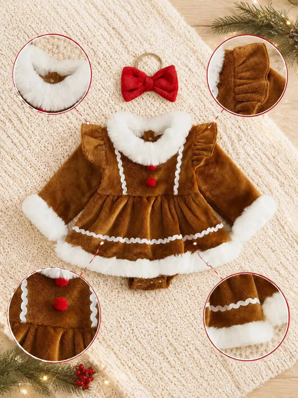 Children's Christmas Bodysuit Dress and Headband Set by Trendsi