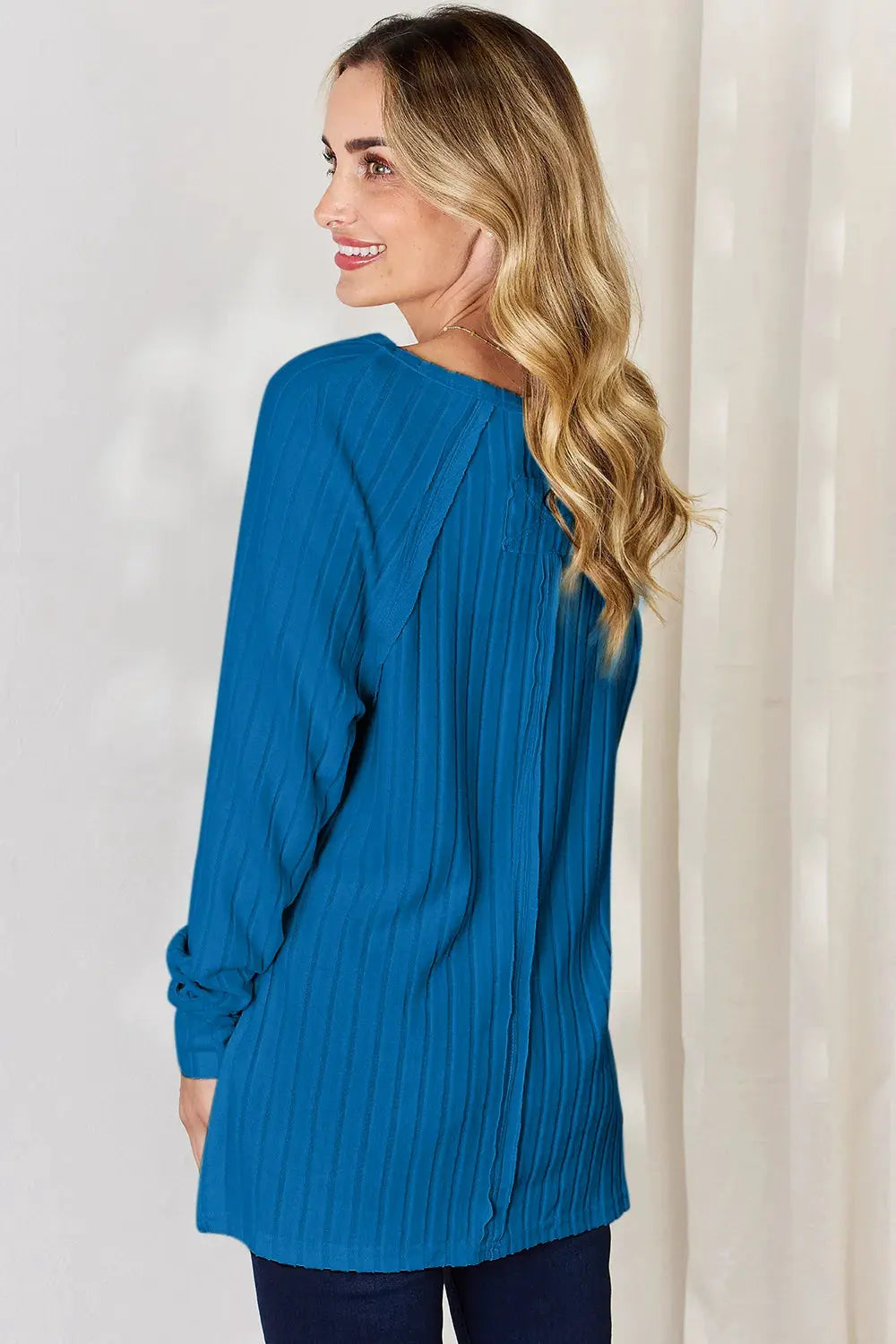 Basic Bae Full Size Ribbed Round Neck Slit T‑Shirt | Partner Labels Selection by Partner Label