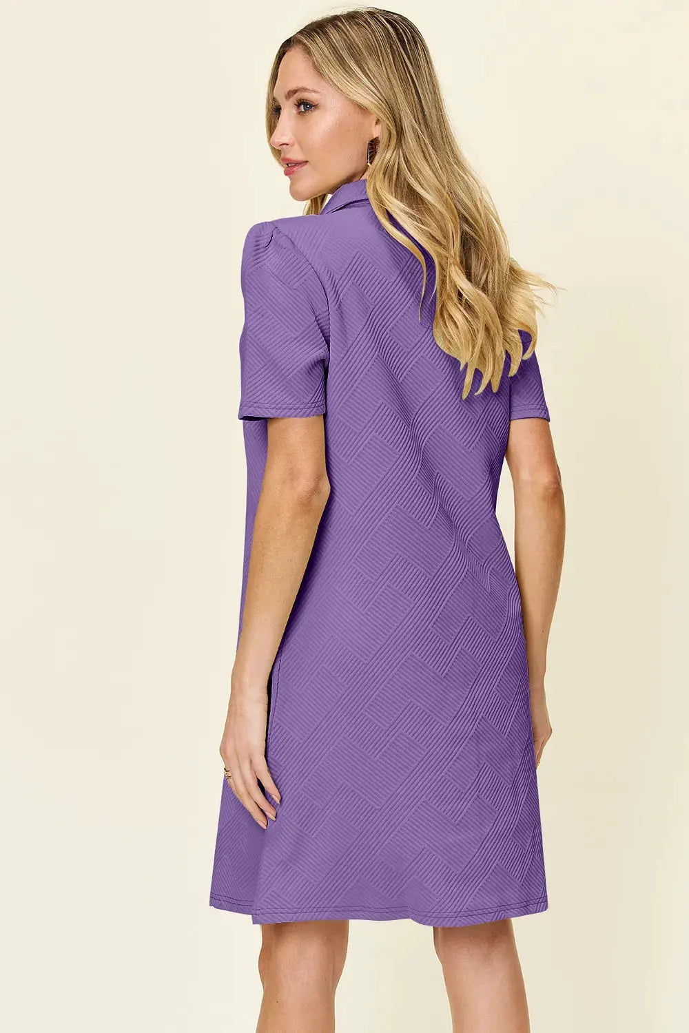 Double Take Full Size Texture Collared Neck Short Sleeve Dress by Double Take