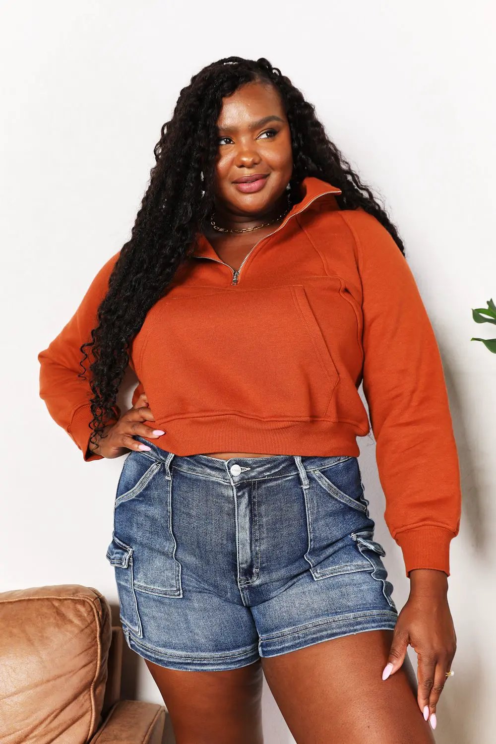 Double Take Half-Zip Long Sleeve Hoodie by Double Take
