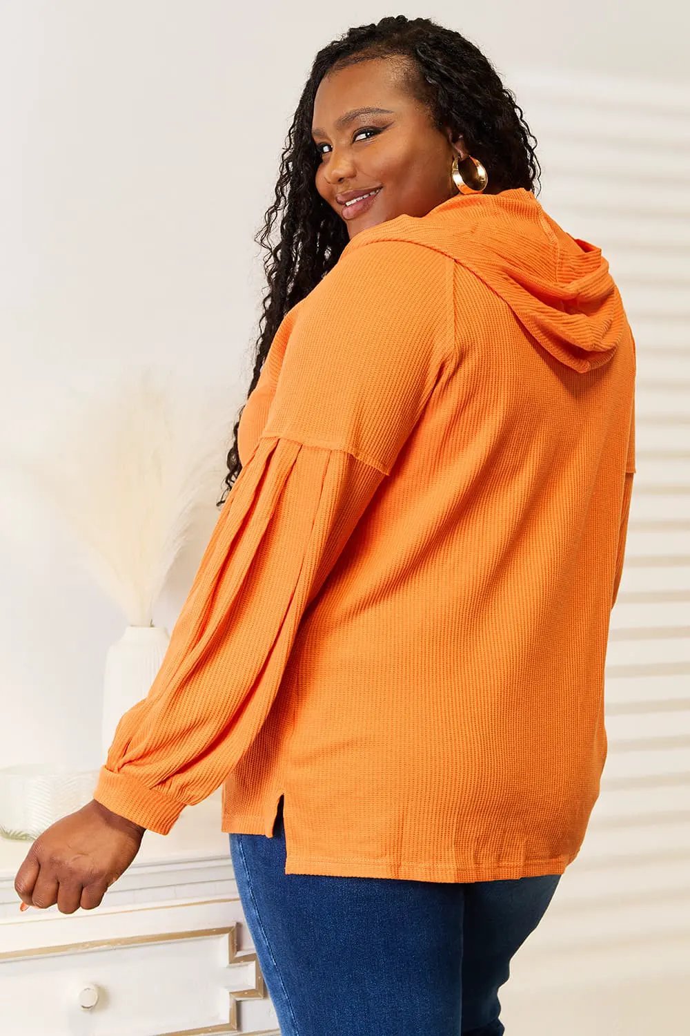Basic Bae Side Slit Buttoned Waffle Knit Hoodie by Basic Bae
