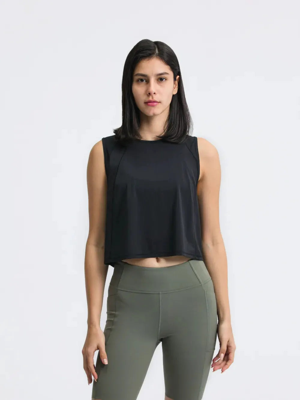Millennia Round Neck Cropped Active Tank by Millennia