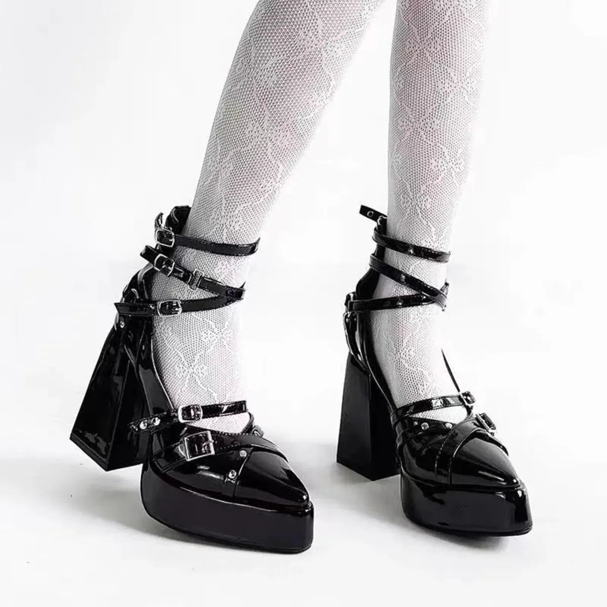 Gothic Platform Pumps with Multiple Buckle Straps by Partner Label