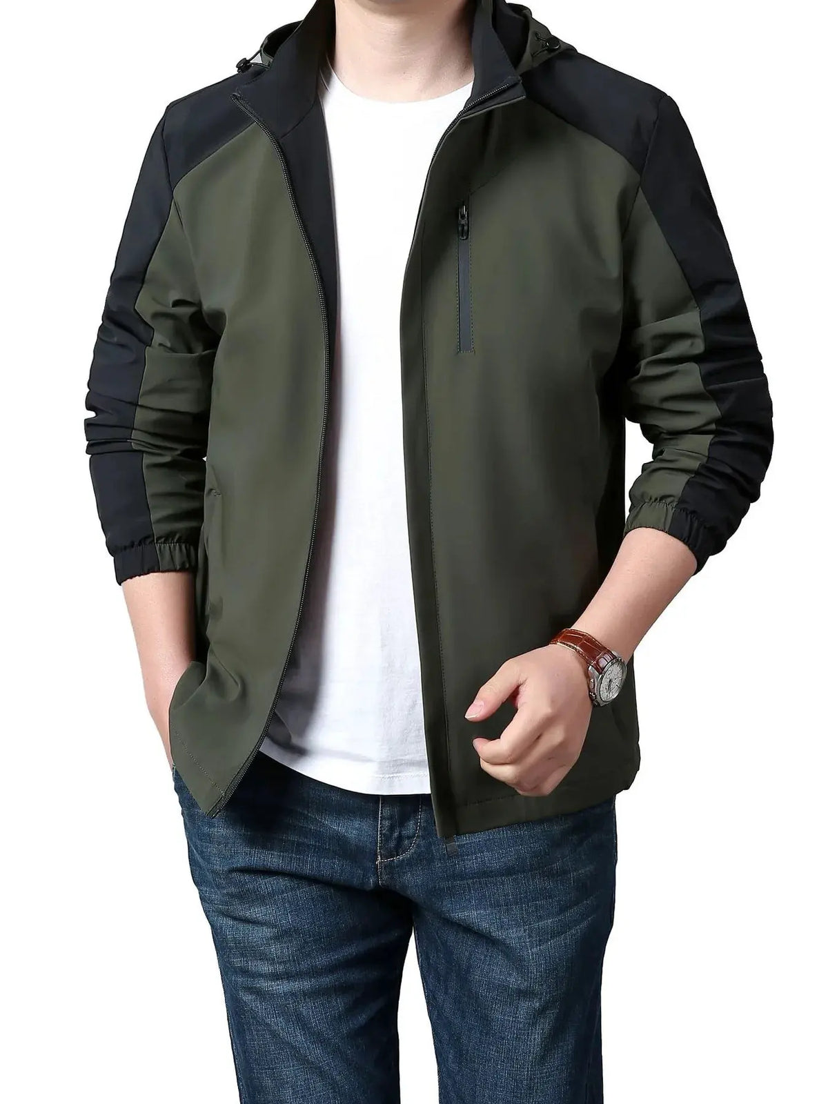 Men's Plus Size Hooded Colorblock Lightweight Jacket by Trendsi
