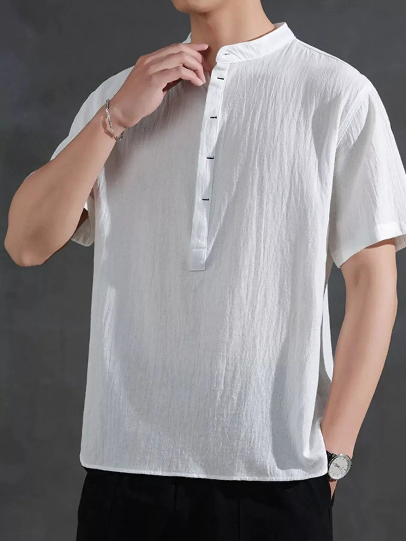 Men's Plus Size Button Detail Short Sleeve Shirt by Trendsi