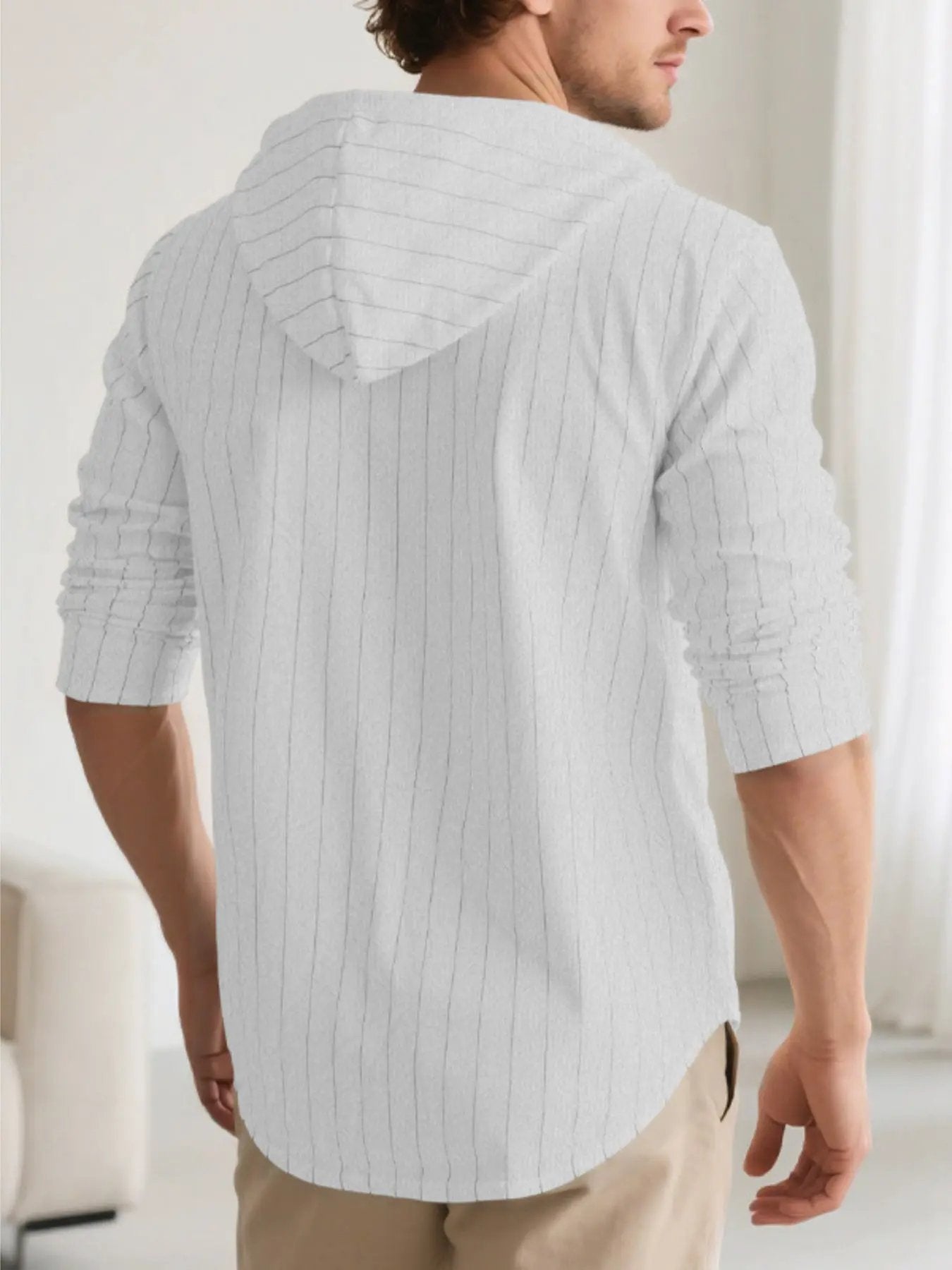 Men's Full Size Drawstring Hooded Button Up Shirt Plus Size by Trendsi