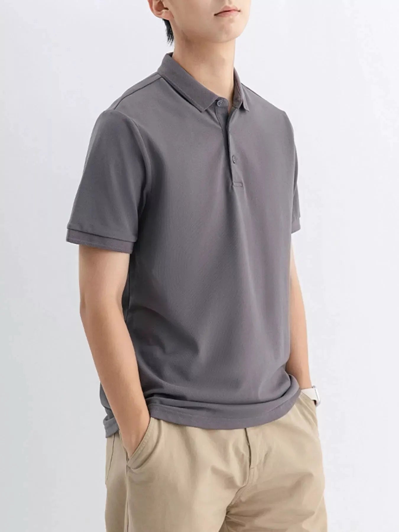 Men's Plus Size Solid Color Short Sleeve Polo by Trendsi