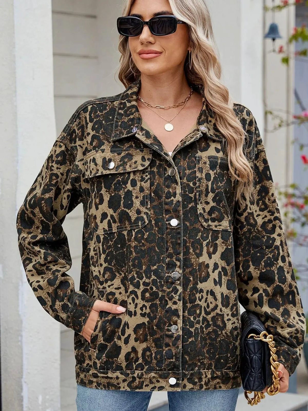 Leopard Print Oversized Denim Jacket by Partner Label