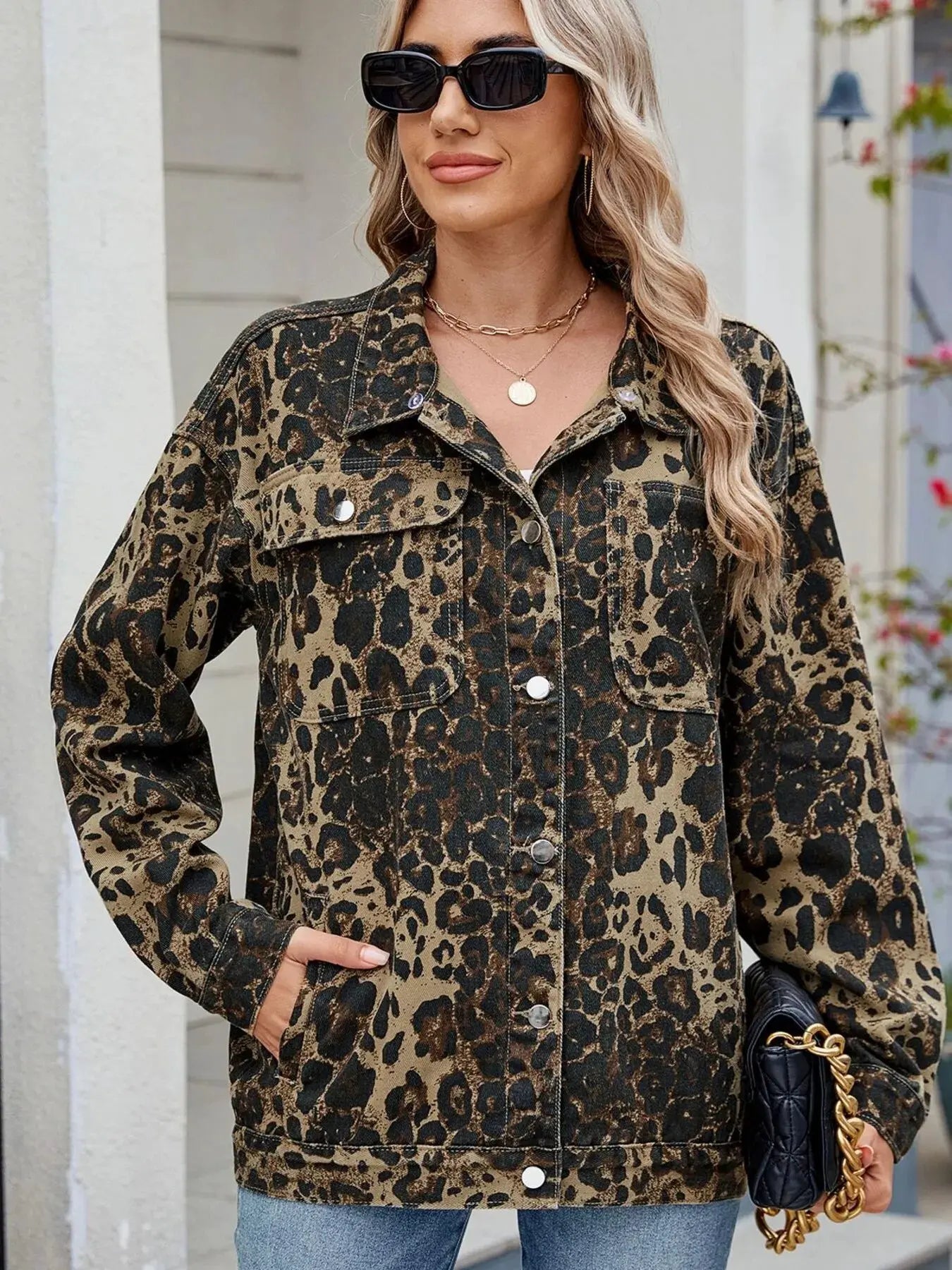 Leopard Print Oversized Denim Jacket by Partner Label
