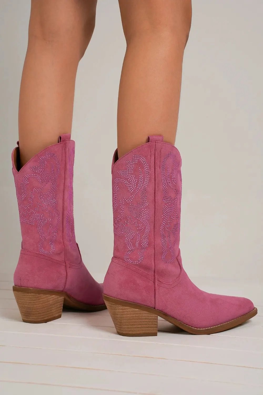 Beast Fashion Rhinestone Detail Point Toe Boots by Beast Fashion