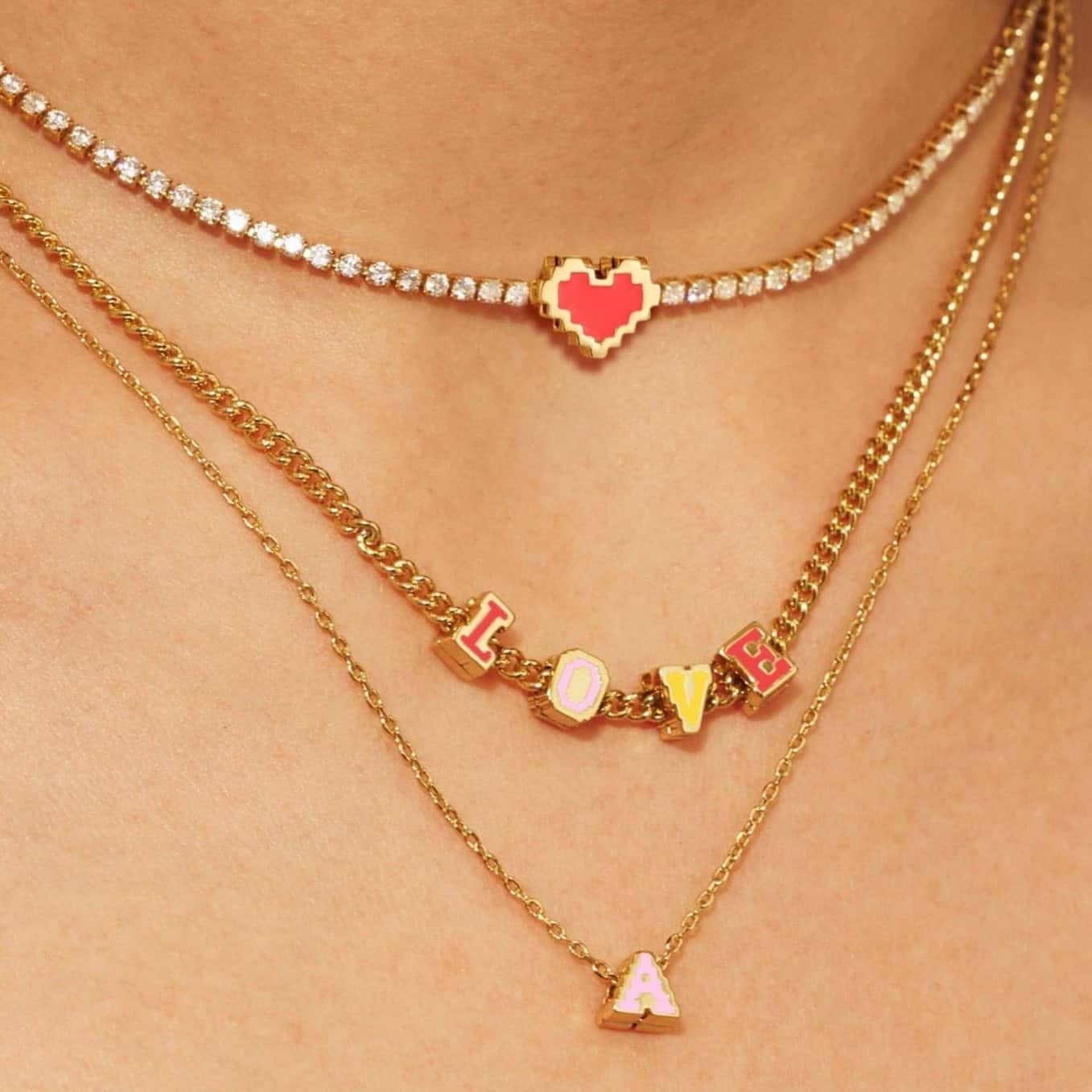 Female With Hearts Rainbow Letter Collarbone Necklace by Maiden-Art
