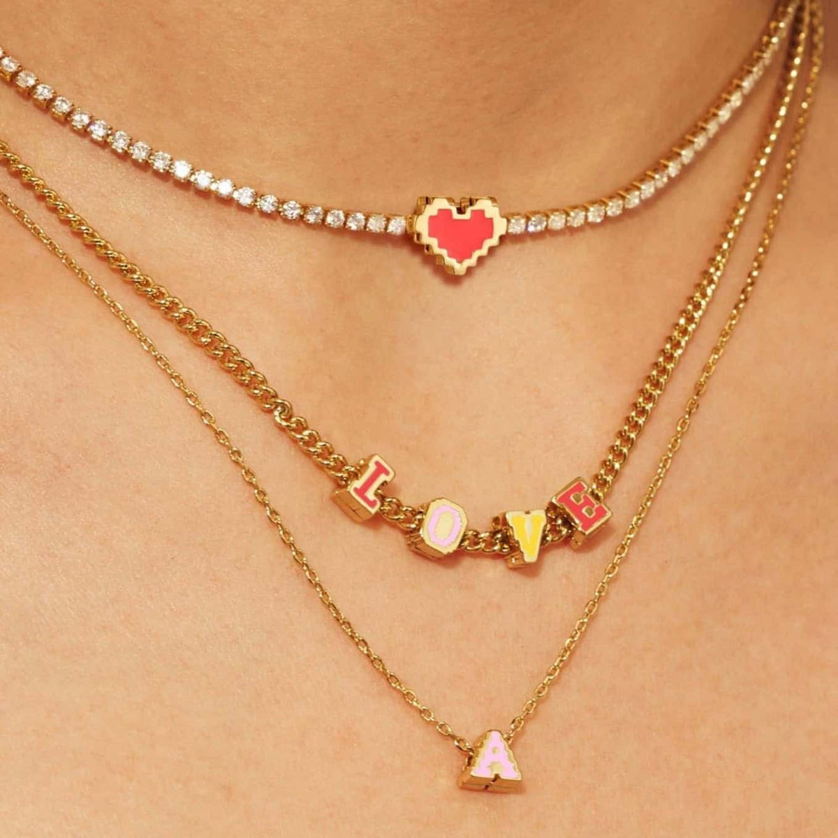 Female With Hearts Rainbow Letter Collarbone Necklace by Maiden-Art