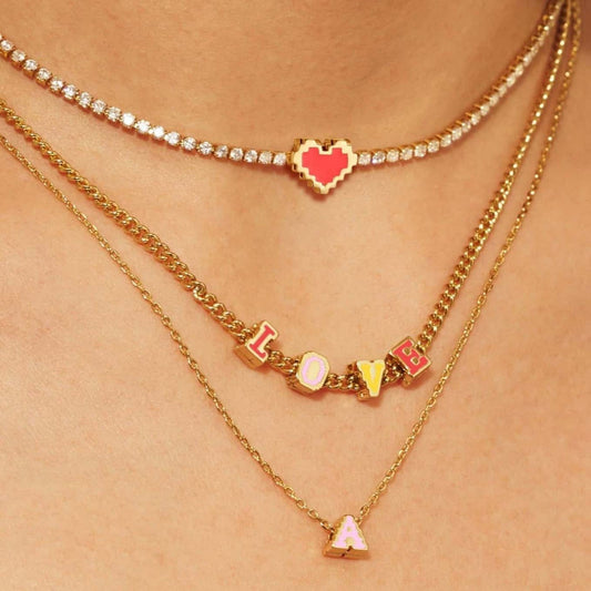 Female With Hearts Rainbow Letter Collarbone Necklace by Maiden-Art