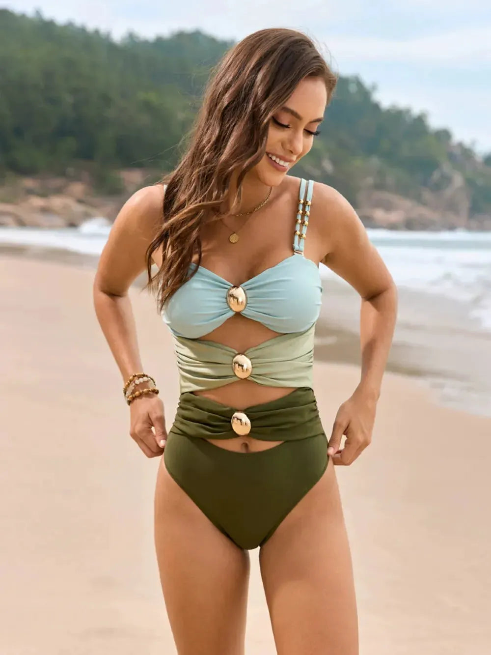 Color Block Sweetheart Neck One-Piece Swimwear by Partner Label