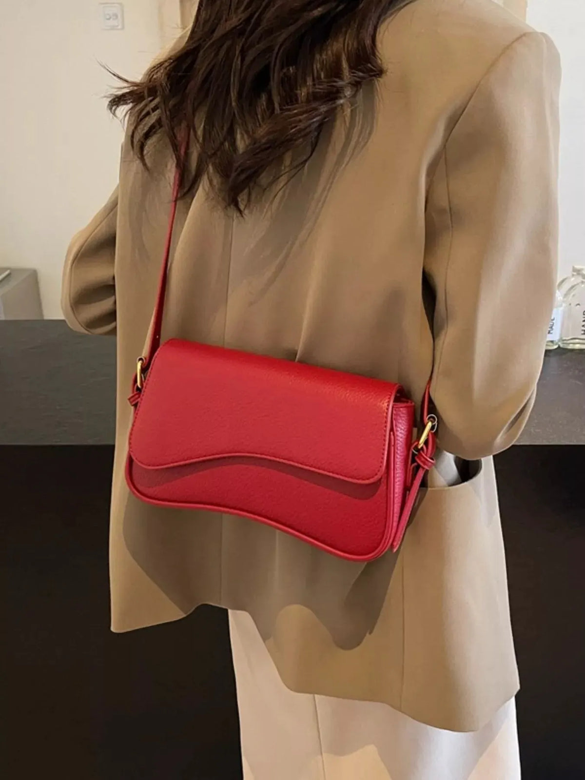 Solid Color Leather Crossbody Bag by Partner Label