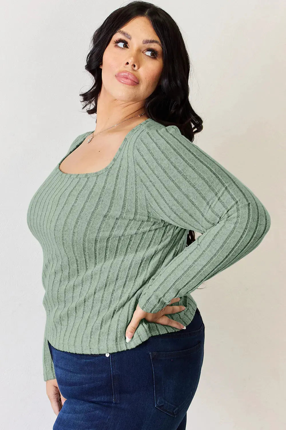 Basic Bae Full Size Ribbed Long Sleeve T‑Shirt | Partner Labels Selection by Partner Label