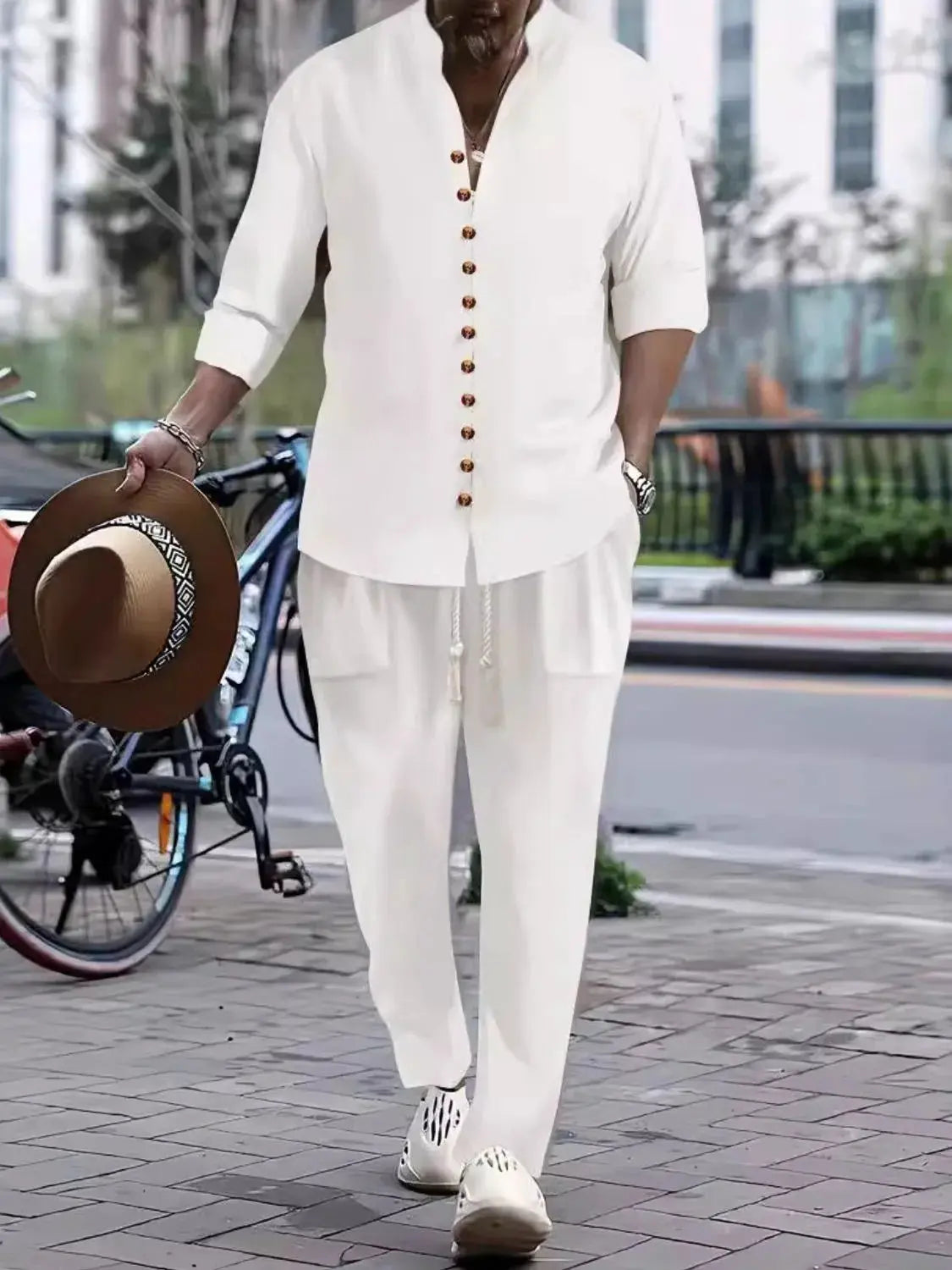 Men's Button Front Long Sleeve Shirt and Pants Set by Trendsi