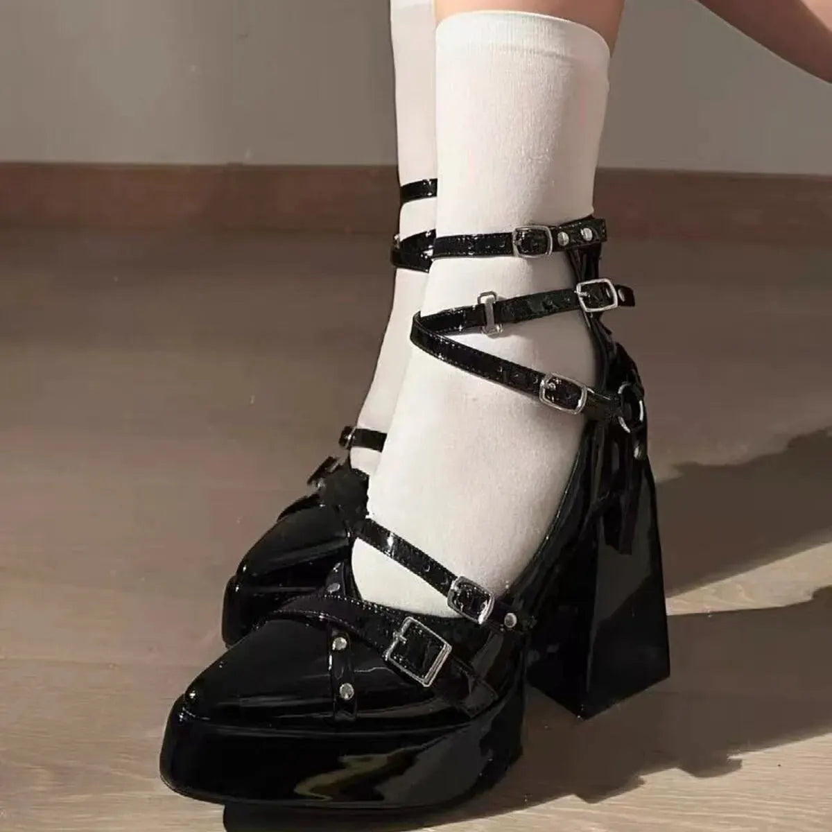 Gothic Platform Pumps with Multiple Buckle Straps by Partner Label
