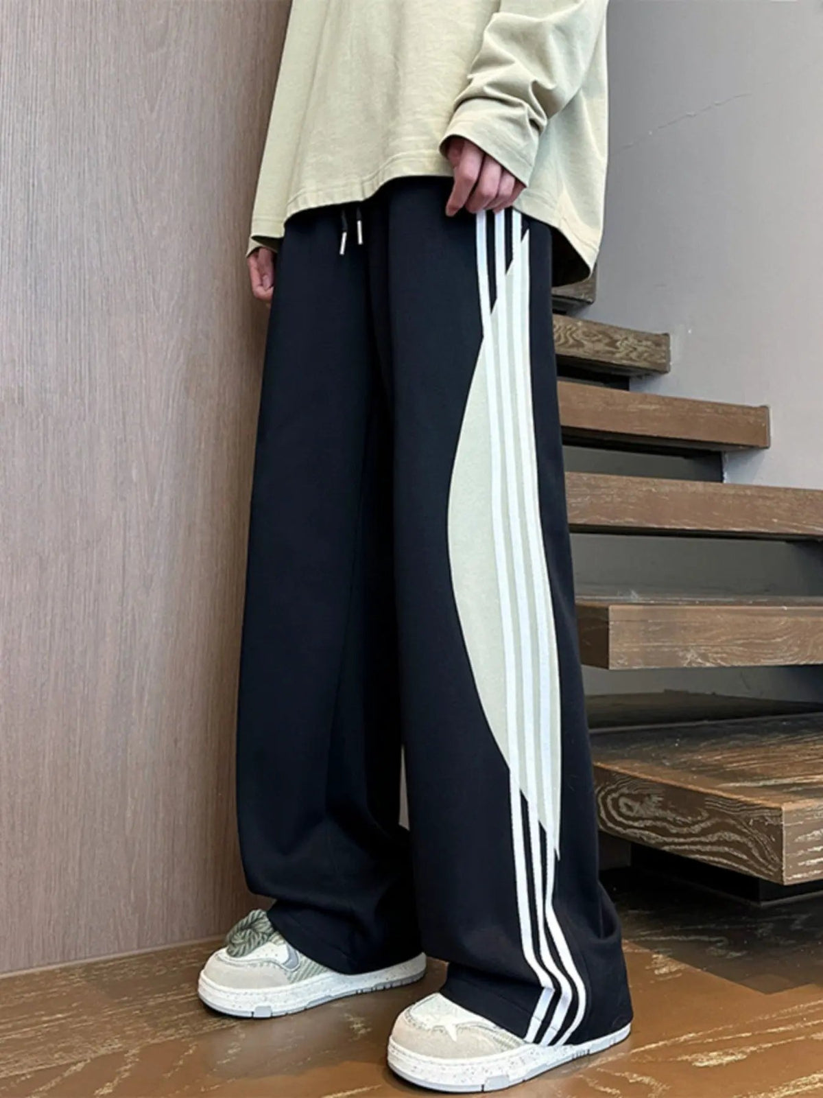 Men's Plus Size Striped Wide Leg Casual Pants by Partner Label