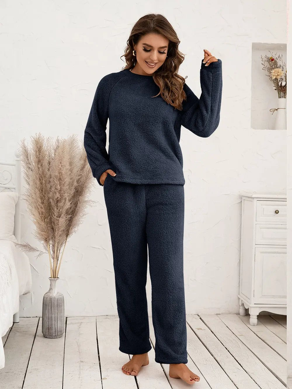 Ivy Lane Teddy Long Sleeve Top and Pants Lounge Set by Ivy Lane