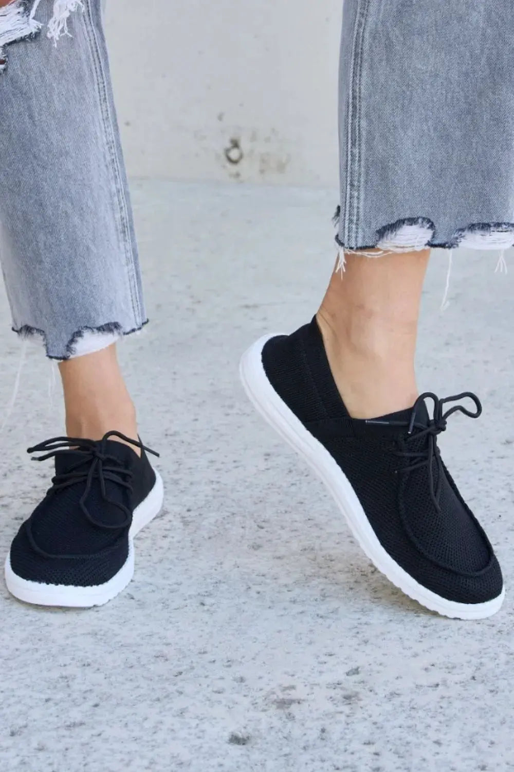 Forever Link Flat Round Toe Lace-Up Sneakers by Forever Link