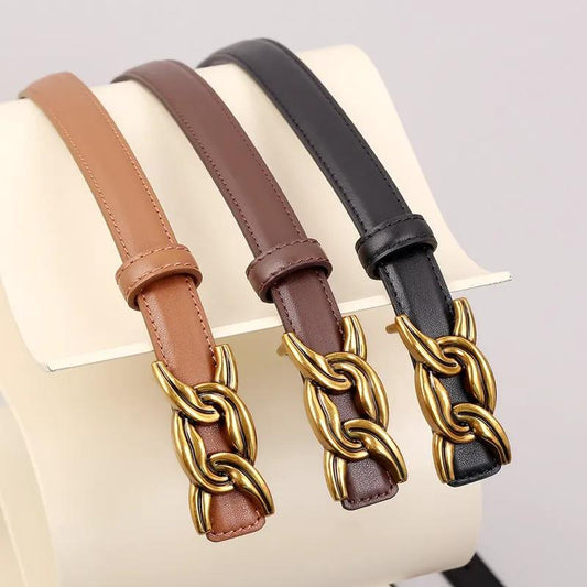 Chain Buckle Leather Belt by Trendsi