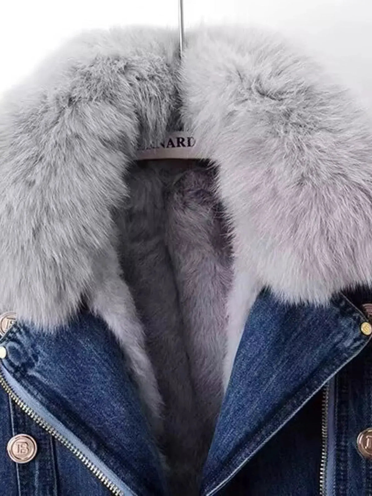 Full Size Faux Fur Collar Denim Jacket Plus Size by Partner Label