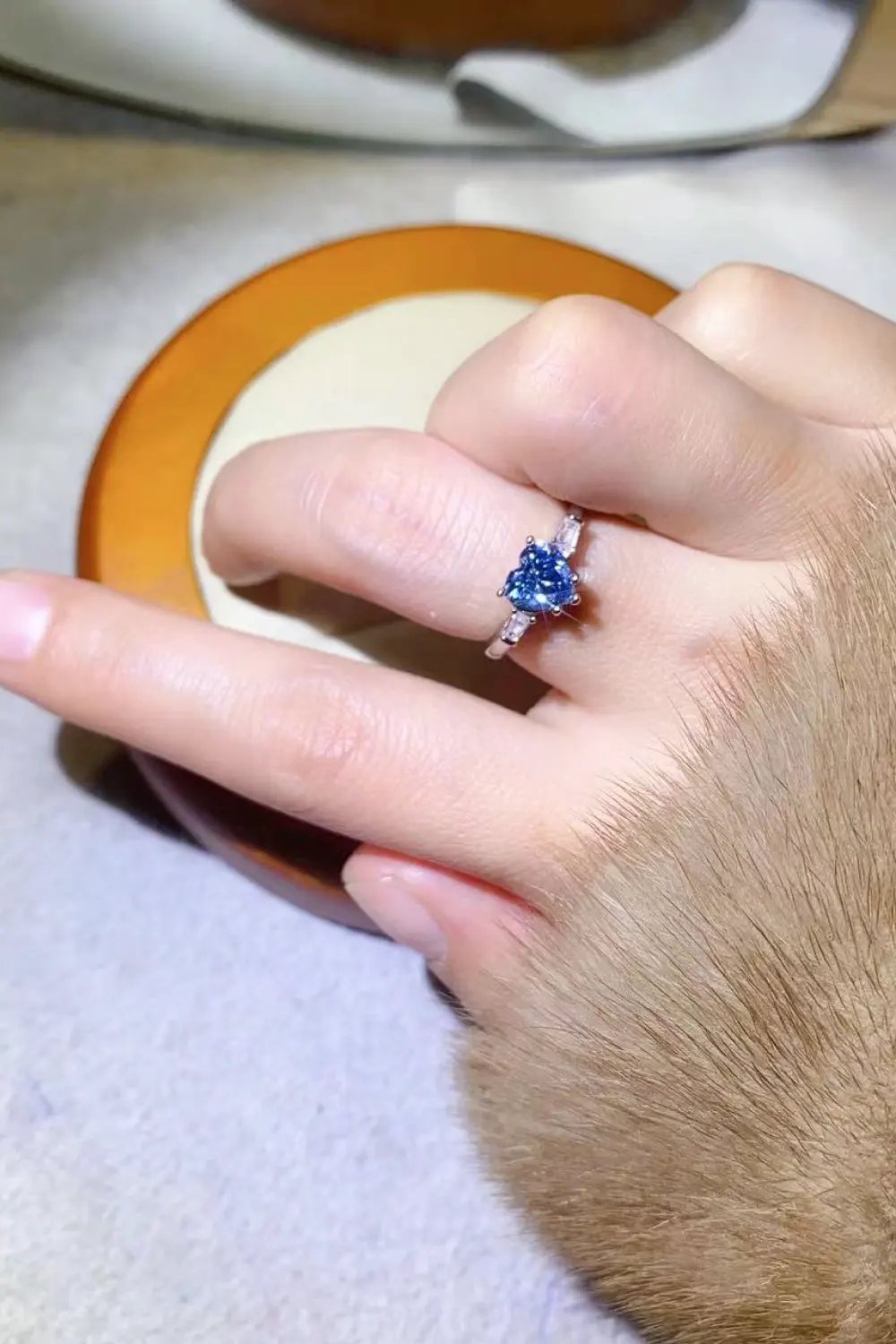 1 Carat Moissanite Heart-Shaped Platinum-Plated Ring in Blue by Partner Label
