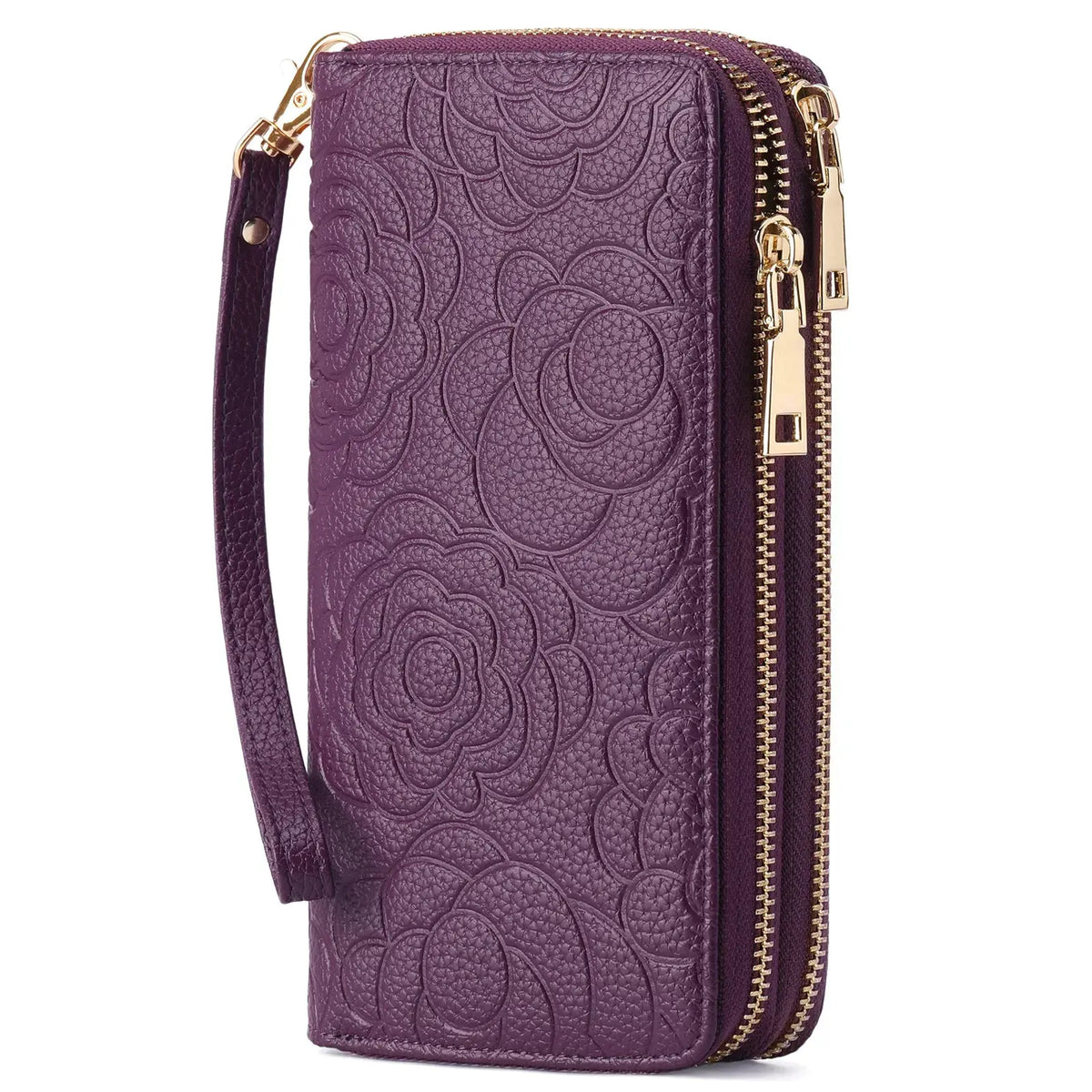 Embossed Floral Pattern Double Zipper Wallet by Partner Label