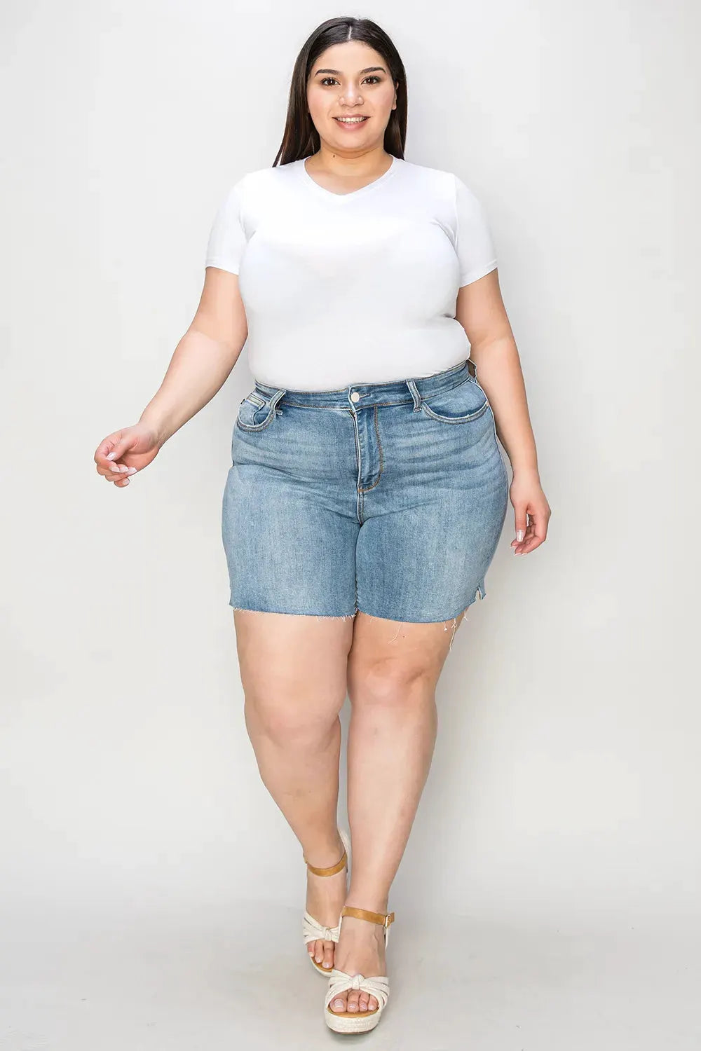 Judy Blue Full Size High Waist Raw Hem Denim Shorts by Judy Blue