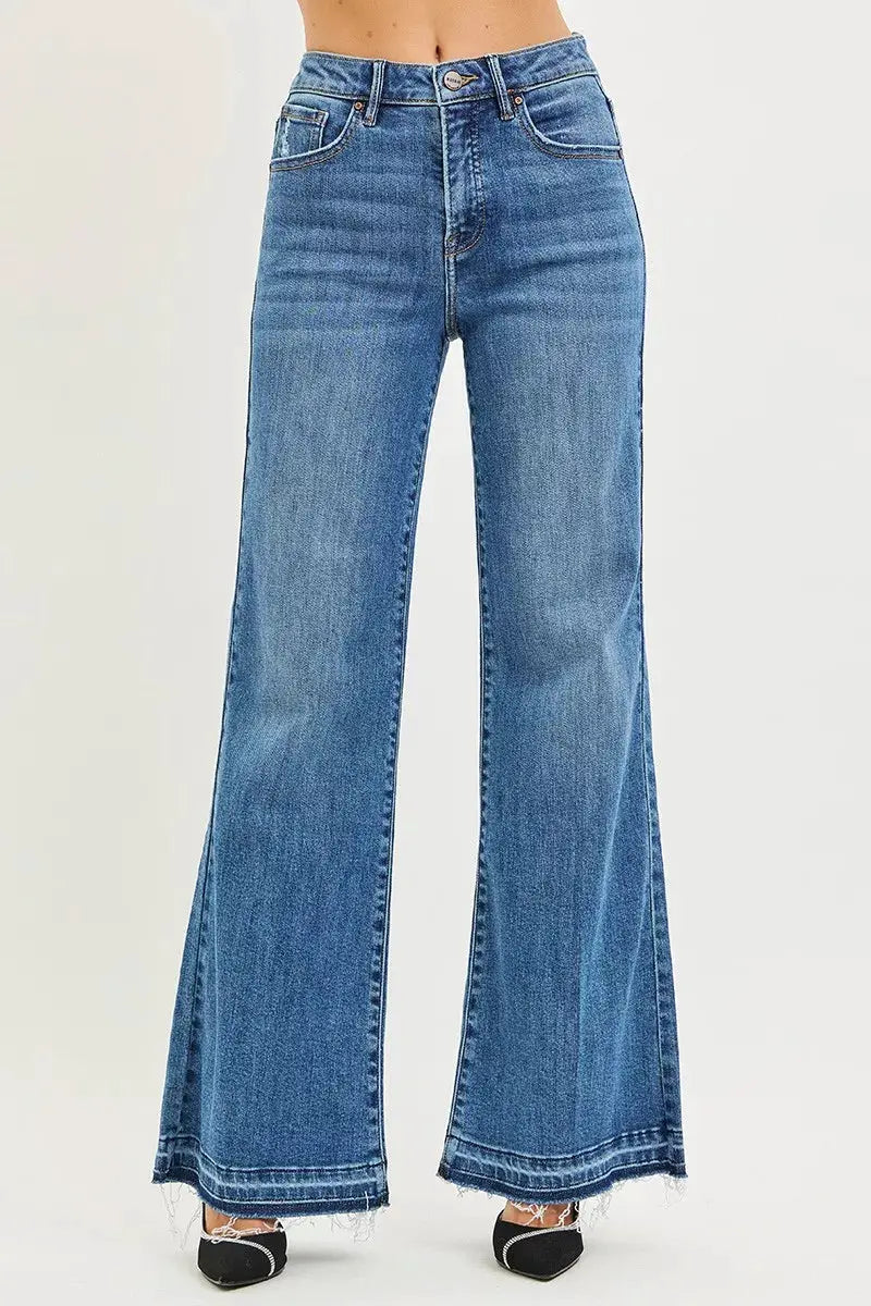 RISEN High Rise Wide Leg Jeans With Released Hem by RISEN