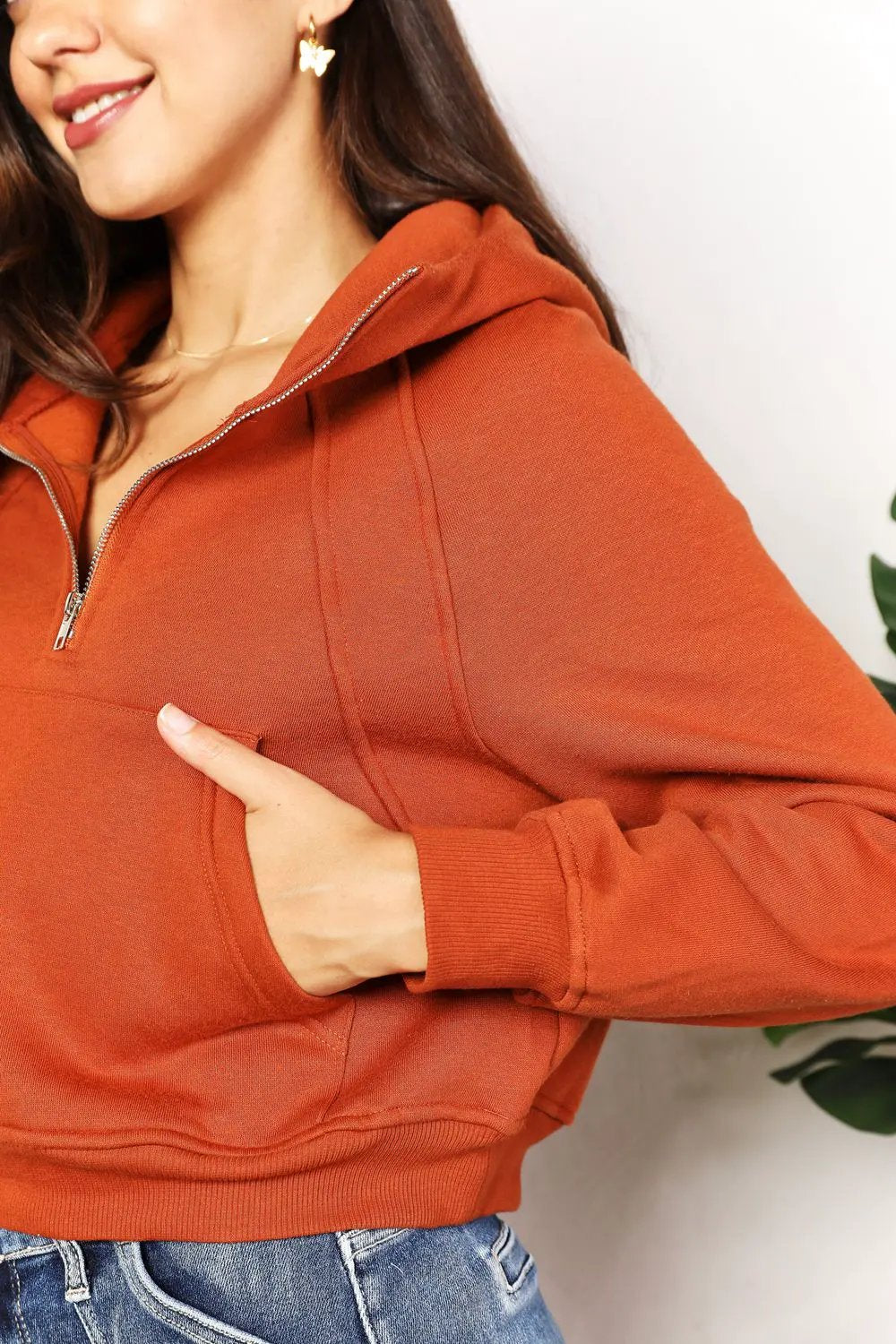 Double Take Half-Zip Long Sleeve Hoodie by Double Take