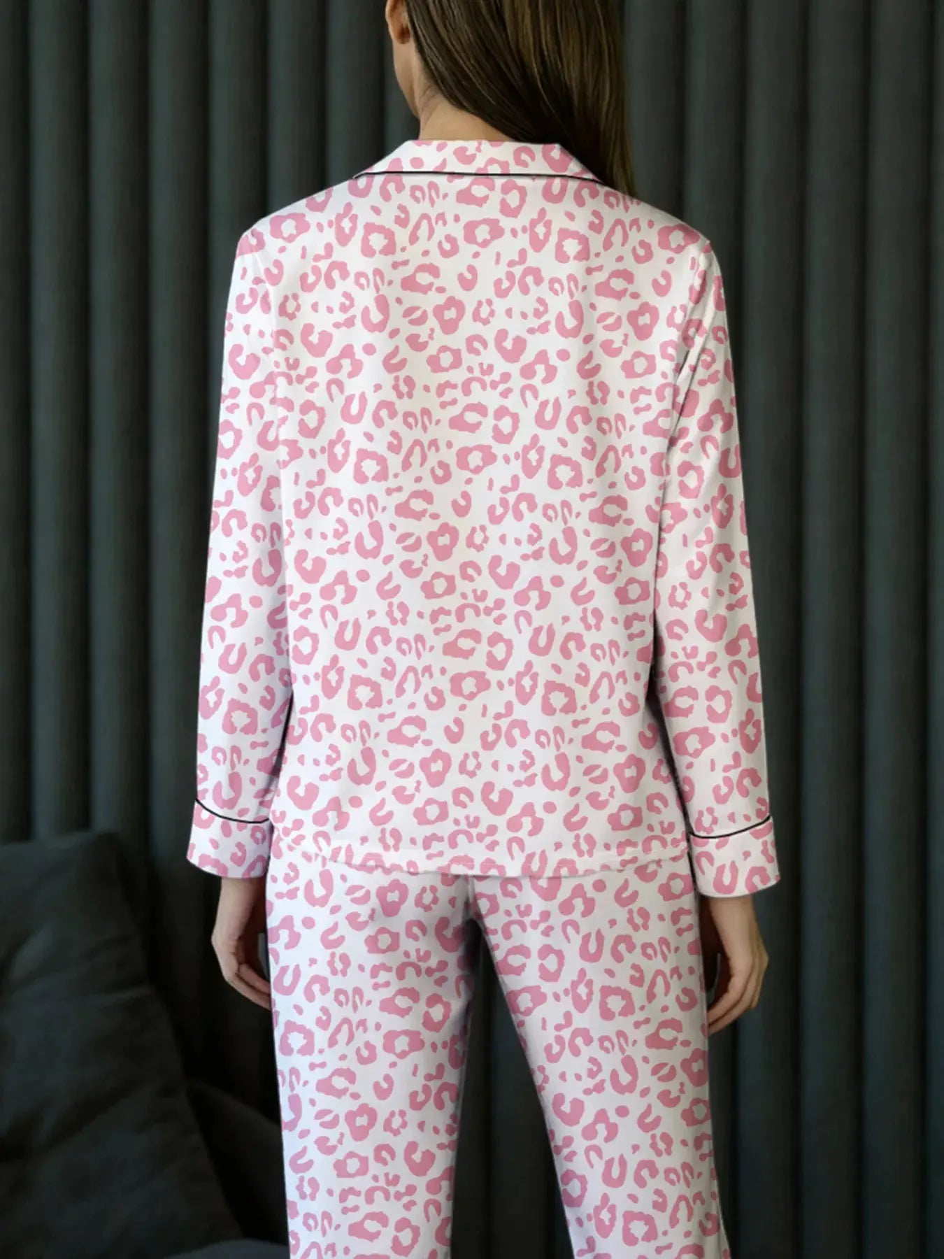 Leopard Print Button Up Top and Pants 2cps Pajama Set by Partner Label
