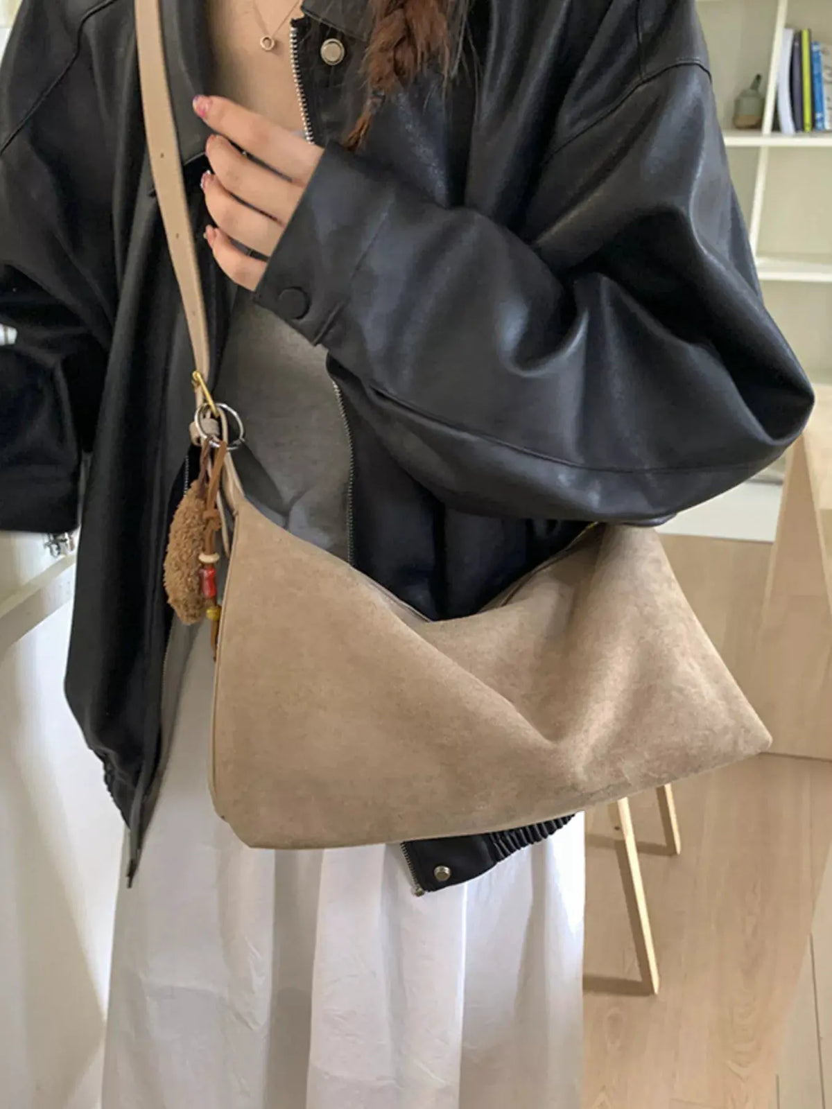 Solid Color Suede Hobo Crossbody Bag by Partner Label
