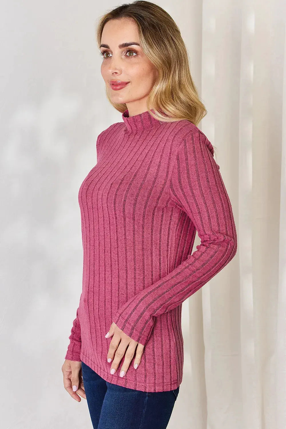 Basic Bae Full Size Ribbed Mock Neck Long Sleeve T-Shirt by Basic Bae