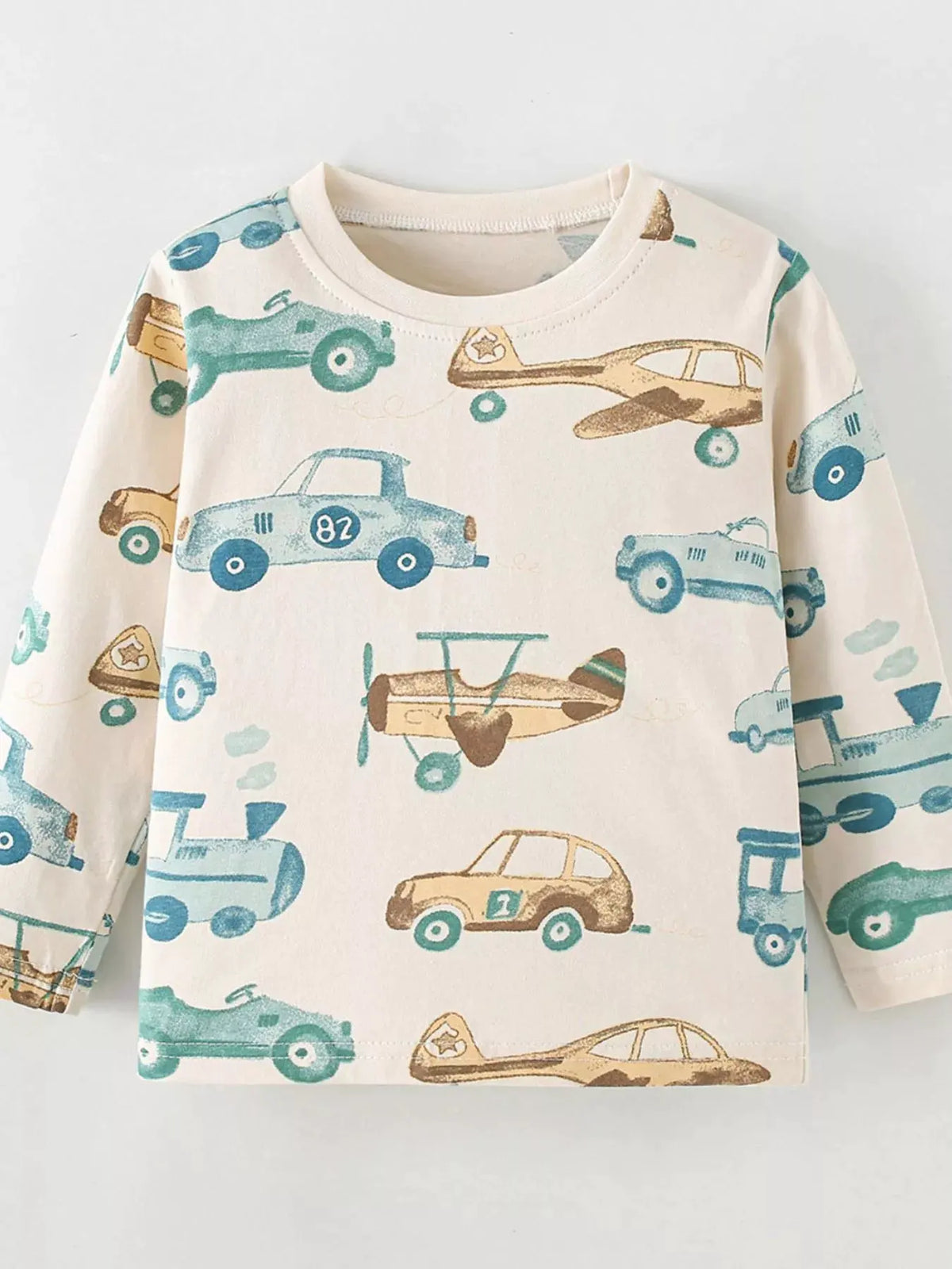 Children's Transportation Print Long Sleeve Crew Neck T-Shirt by Trendsi