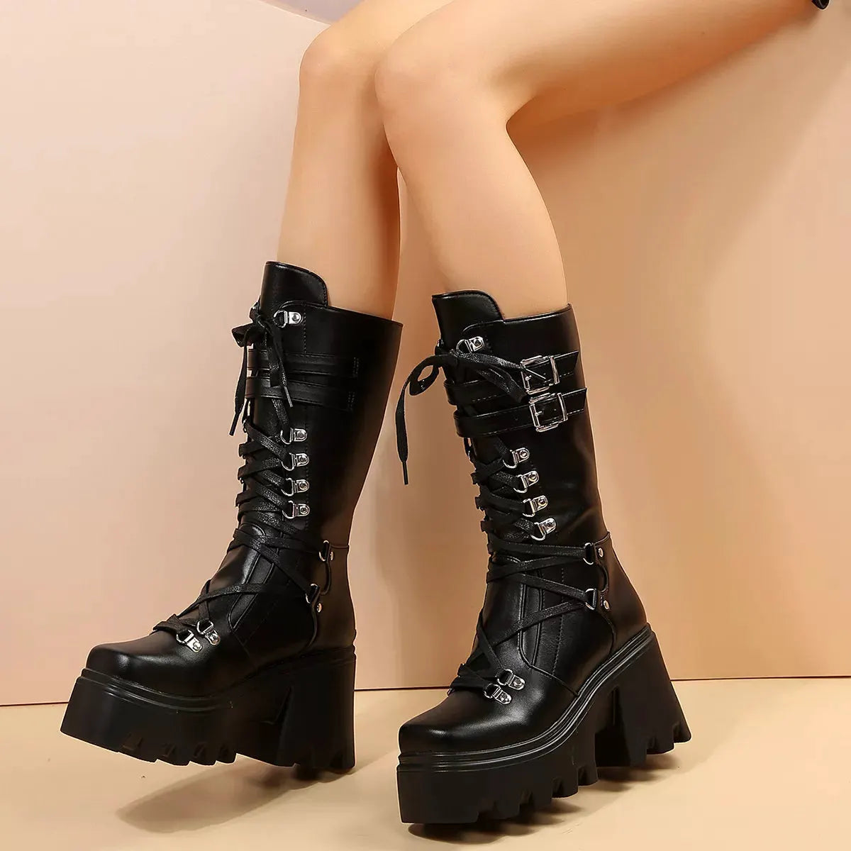 Lace-Up Platform Boots by Partner Label