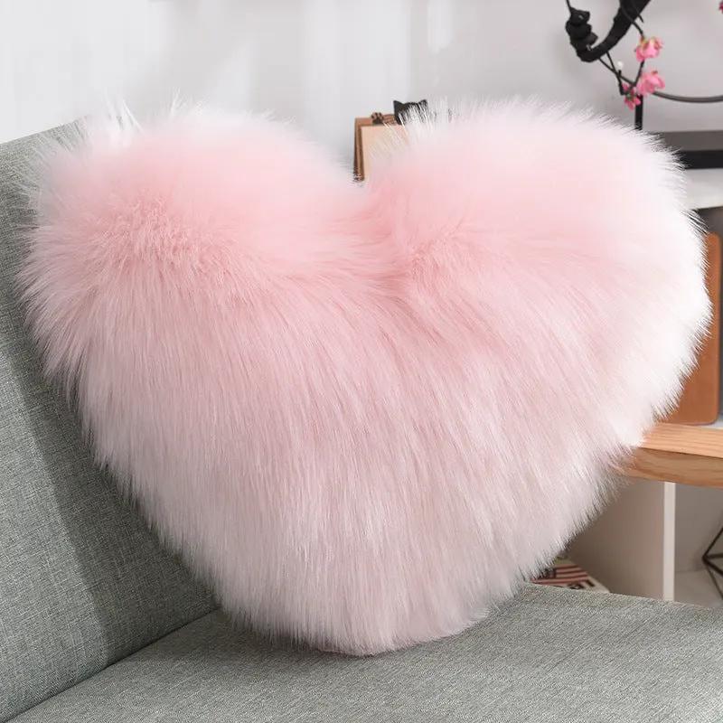Throw Pillows Heart Shape Long Plush Fluffy Shaggy Cushion Cover Sofa Cushions Decorative Pillow Covers Pillowcase White by Maiden-Art