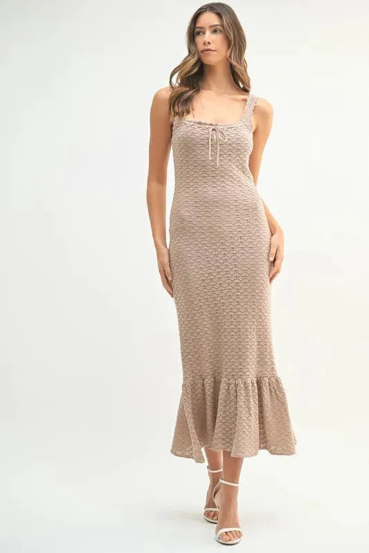 Ruffled Hem Sleeveless Crochet Knit Midi Dress | by MABLE | Partner Labels Selection by MABLE