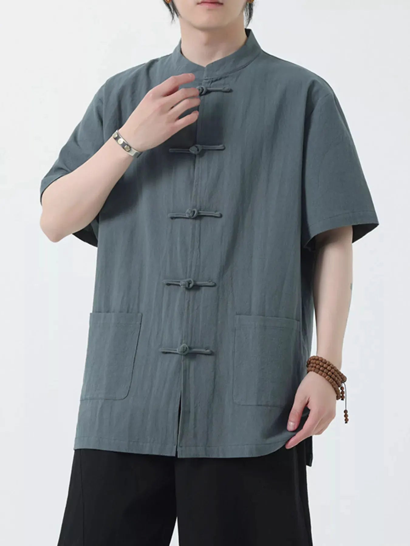 Men's Plus Size Chinese Style Short-Sleeve Shirt by Trendsi