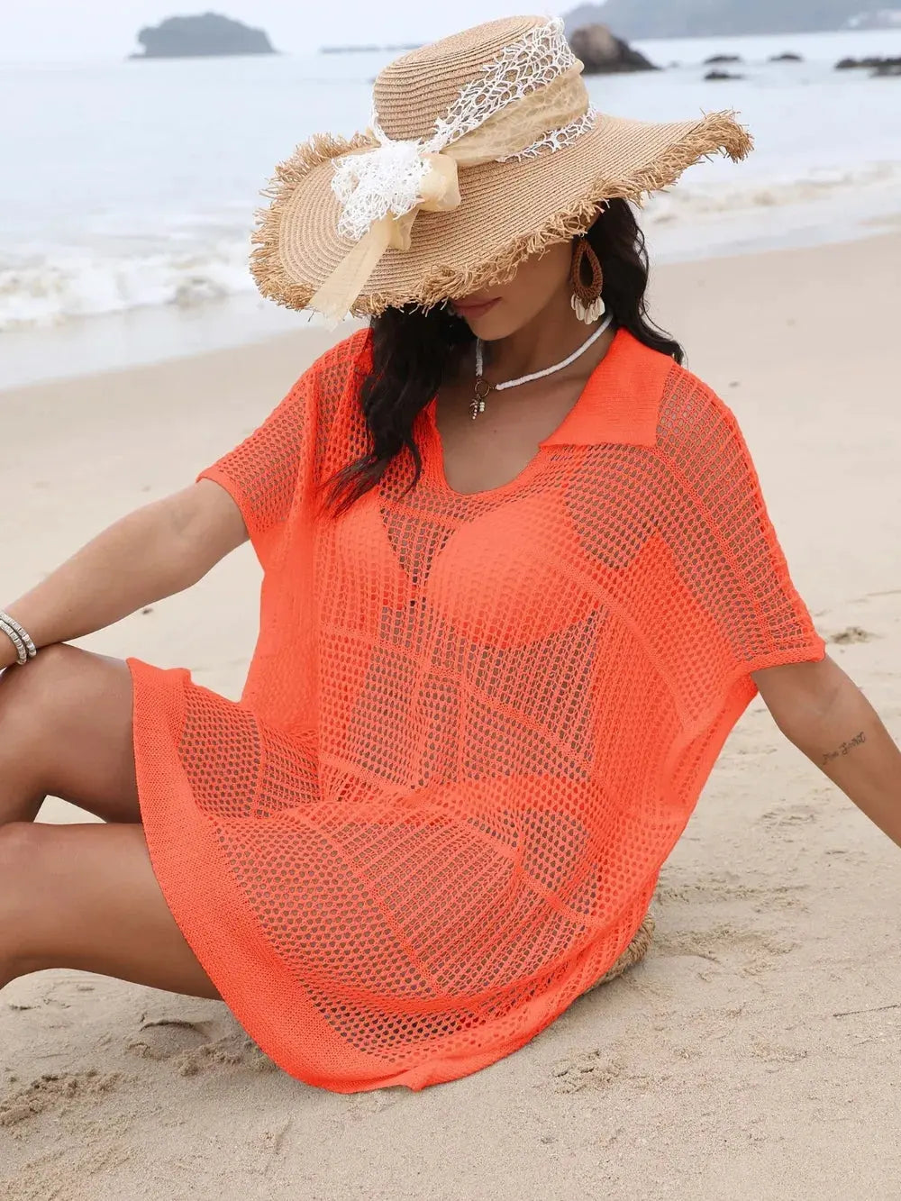 Hollow Out Collared Neck Cover-Up by Partner Labels