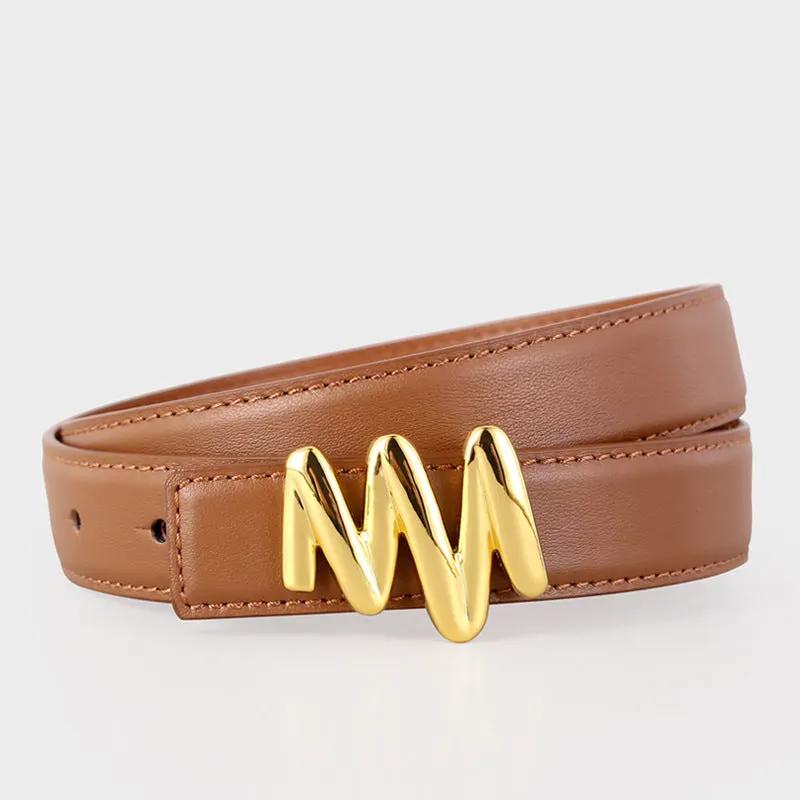 Gold Buckle Leather Belt by Trendsi