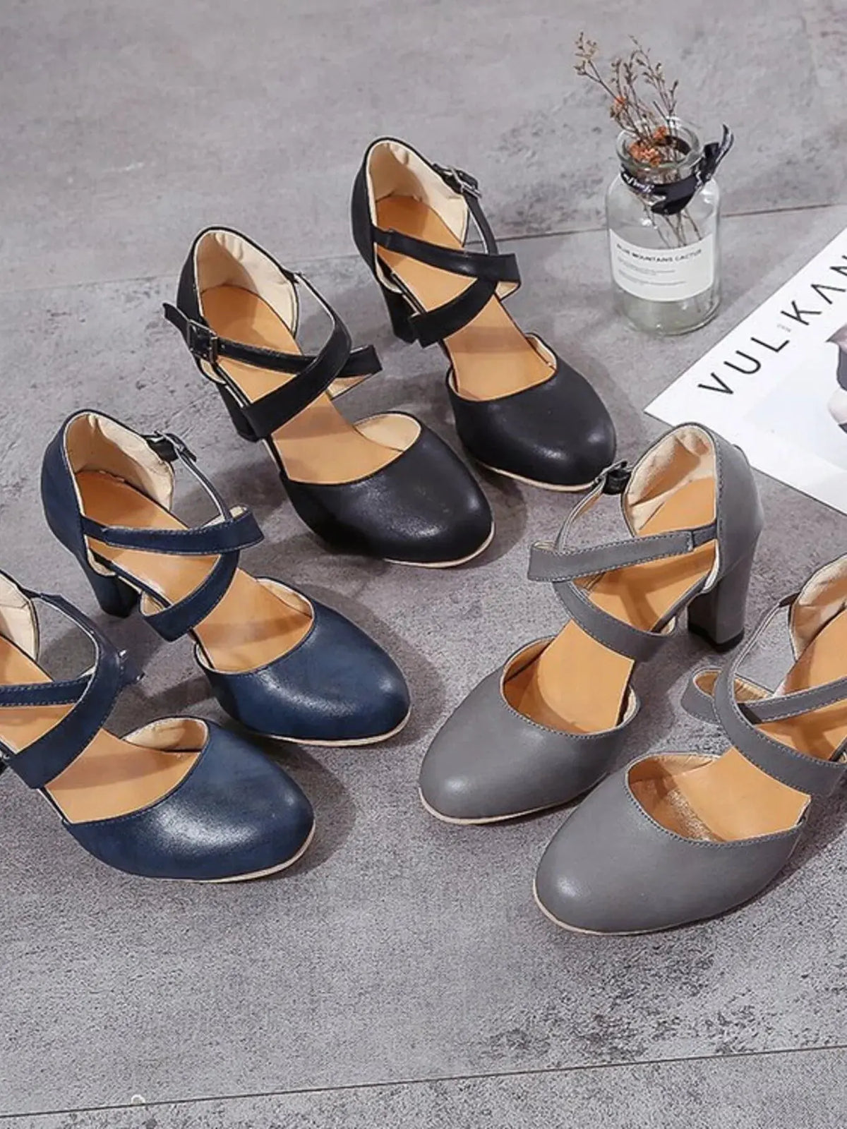 Cross-Strap Block Heel Pumps by Partner Label